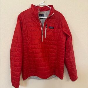 Patagonia Red Quilted Half-Zip Pullover with White Trim